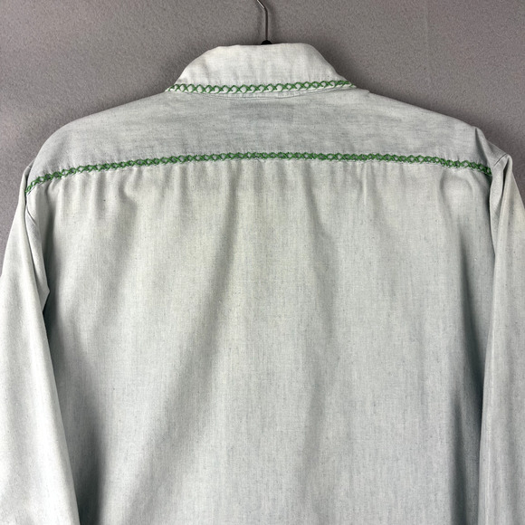 Vintage Kmart Shirt Mens Large Blue Button Up Embroidery Long Sleeve Upcycled - Picture 13 of 16